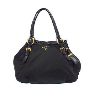 Prada Tessuto patent leather trimmed tote Shoulder bag Black